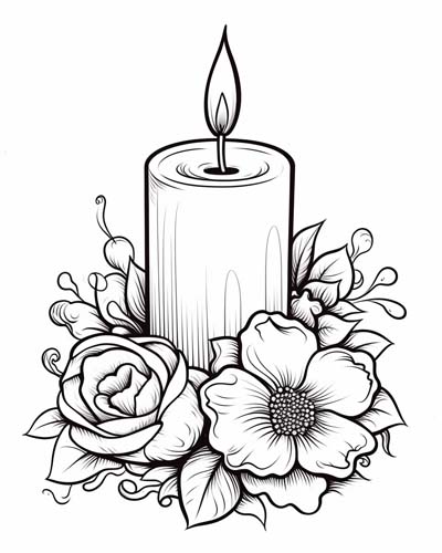 Candle and flowers coloring page