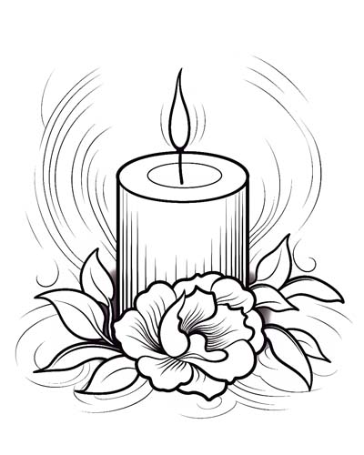 Candle and flower coloring page