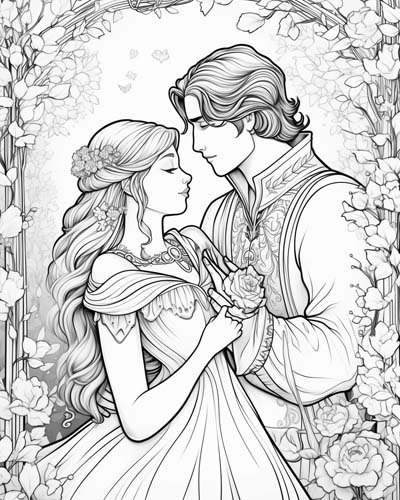 Hermia and Lysander in love coloring page