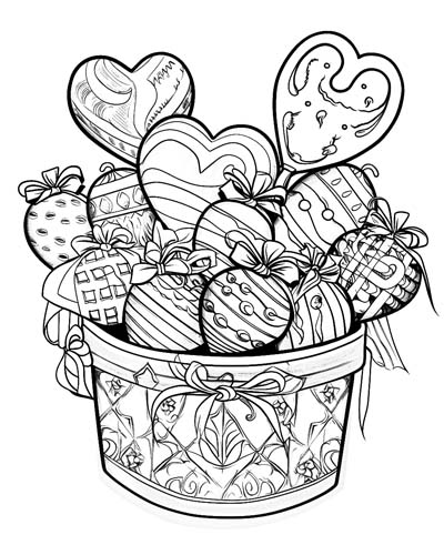 Basket of strawberries and treats coloring page
