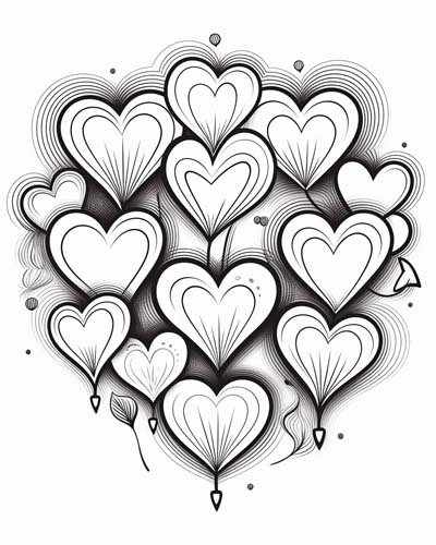 Valentine's Day Floating Hearts coloring page