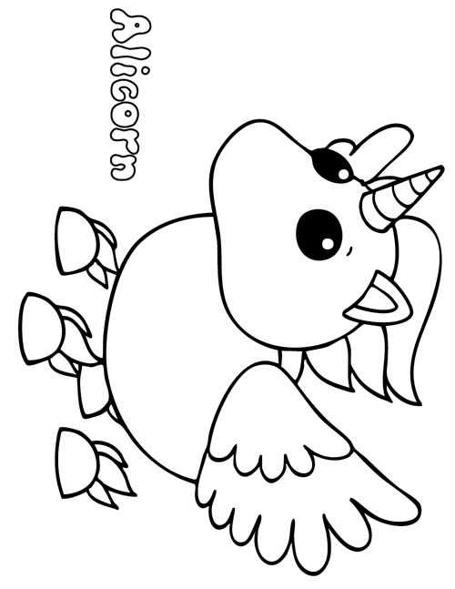 labeled coloring page of a roblox adopt me Alicorn