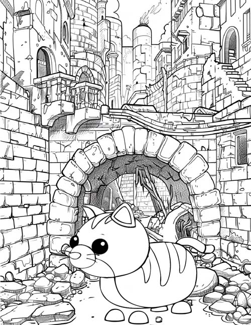 coloring page of a roblox adopt me cat in the city