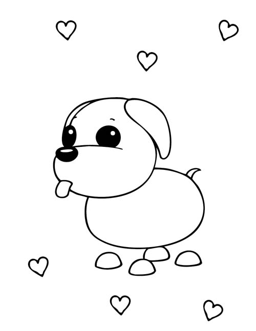 coloring page of a roblox adopt me Dog with hearts