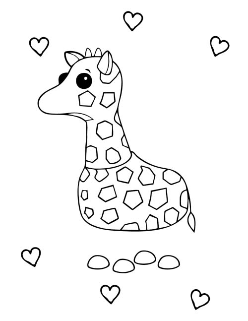 coloring page of a roblox adopt me Giraffe with hearts