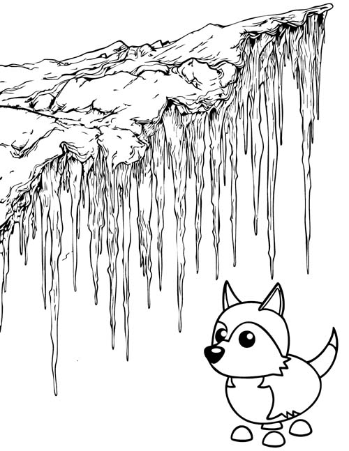 coloring page of a roblox adopt me husky with icicles