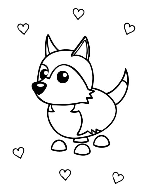coloring page of a roblox adopt me husky with hearts