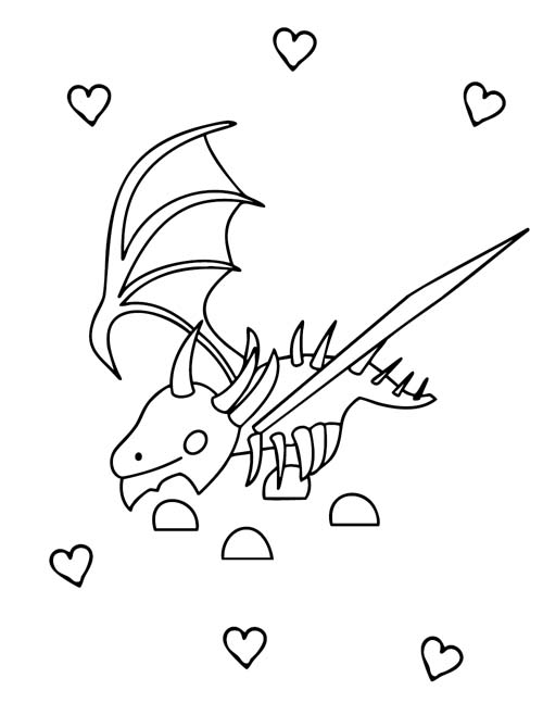 coloring page of a roblox adopt me shadow dragon with hearts