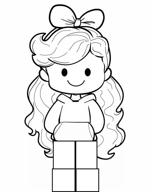 cute coloring page of a roblox girl with a bow