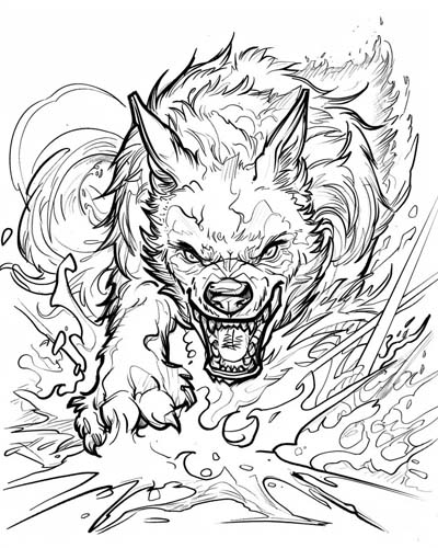 coloring page of Fenrir the wolf