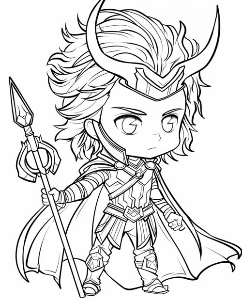 chibi coloring page of Loki