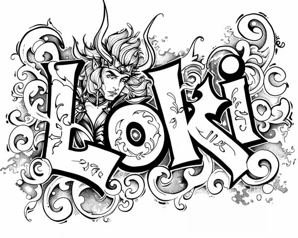 Loki word art coloring page