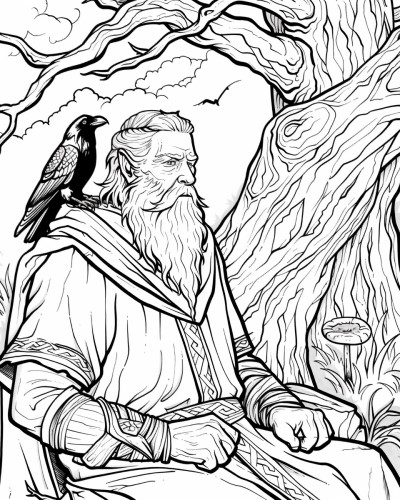coloring page of Odin and Huginn
