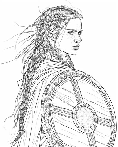 viking shield maiden coloring page