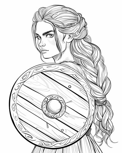 viking shield maiden coloring page