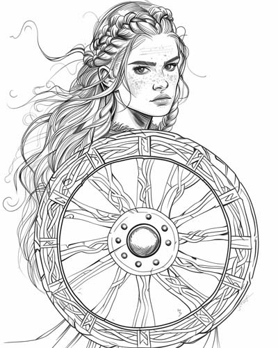 viking shield maiden coloring page