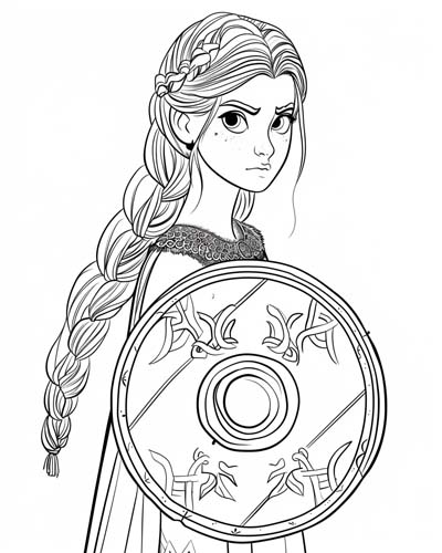 cartoon viking shield maiden coloring page