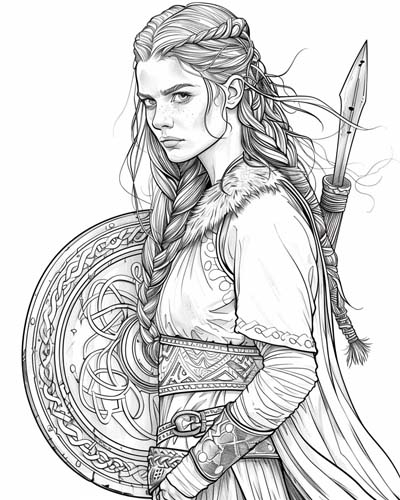 viking shield maiden coloring page