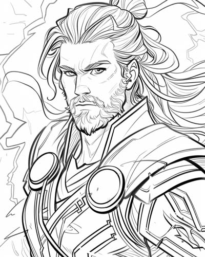 coloring page of Thor, the lightning god