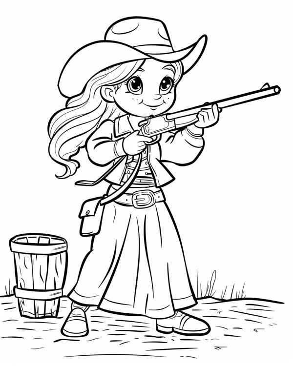 Legends of the West coloring page: Annie Oakley with a rifle