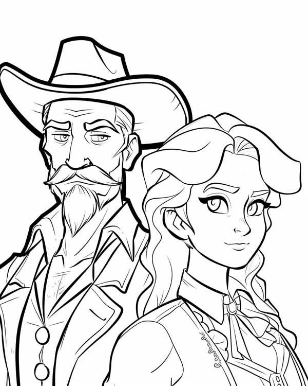 Legends of the West coloring page: Annie Oakley and Buffalo Bill