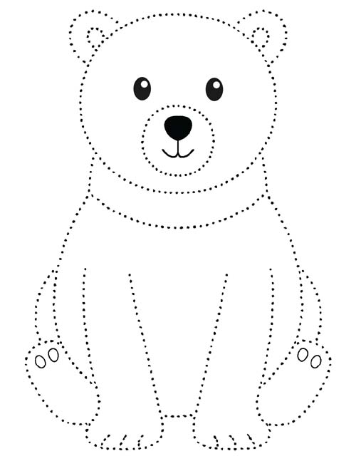 easy dotted outline coloring page of a polar bear