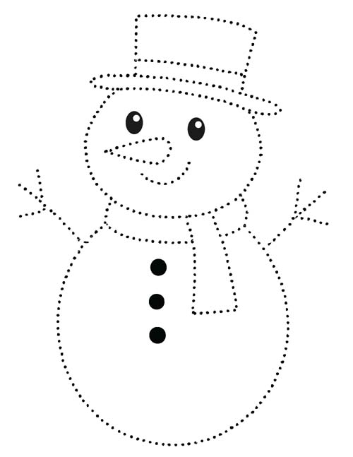 easy dotted outline coloring page of a snowman