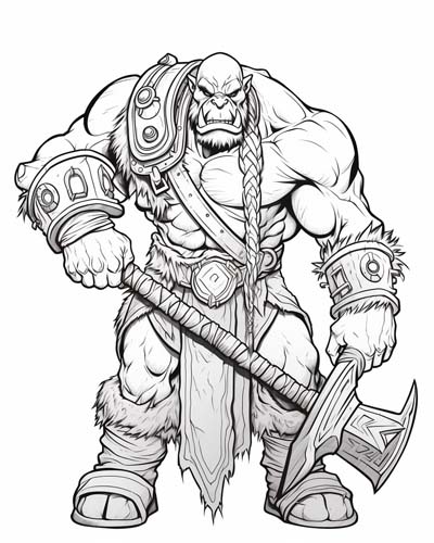 Fierce orc warrior wielding a massive battle axe.