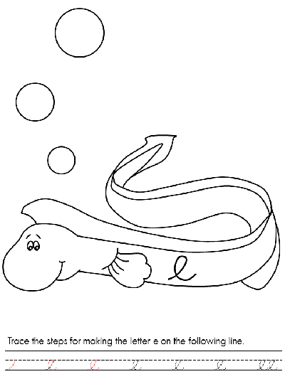 Letter e cursive tracer page