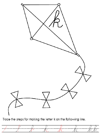 Letter k cursive tracer page