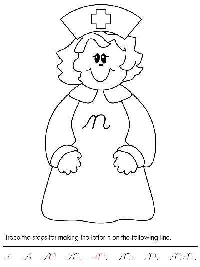 Letter n cursive tracer page