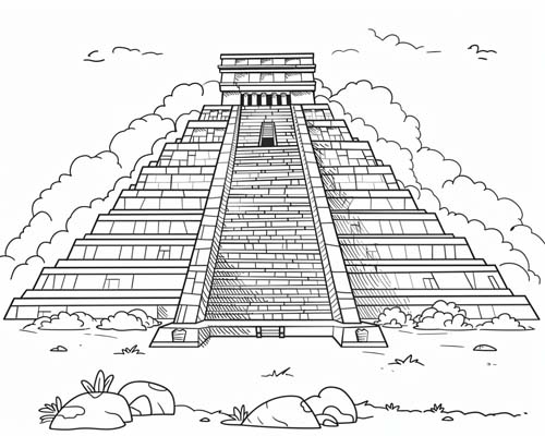 Aztec temple coloring page