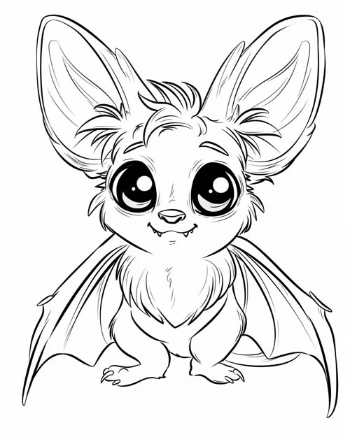chibi coloring page of a bat