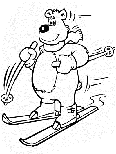 bear on skiis coloring page