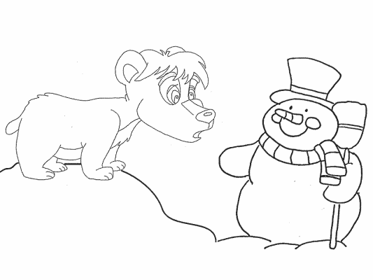 teddy bear and snowman coloring page