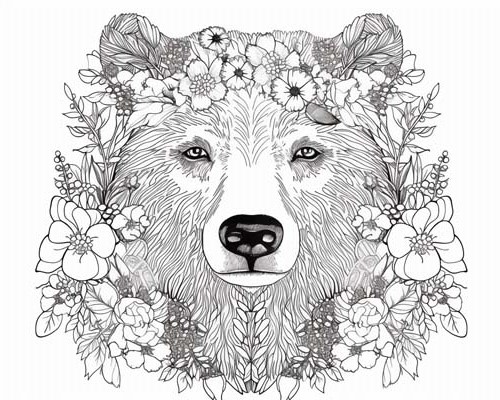 bear and flowers face coloring page