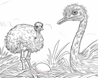 ostriches and ostrich egg coloring page