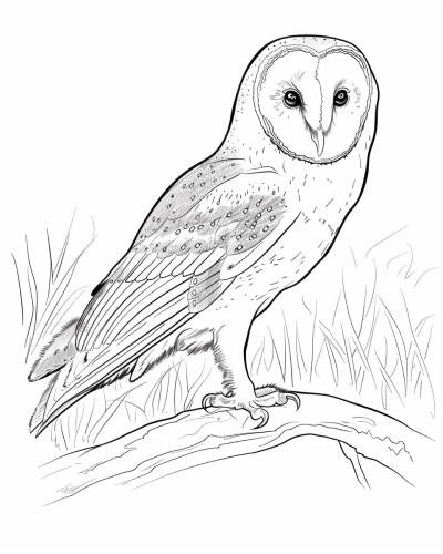 barn owl on a branch coloring page