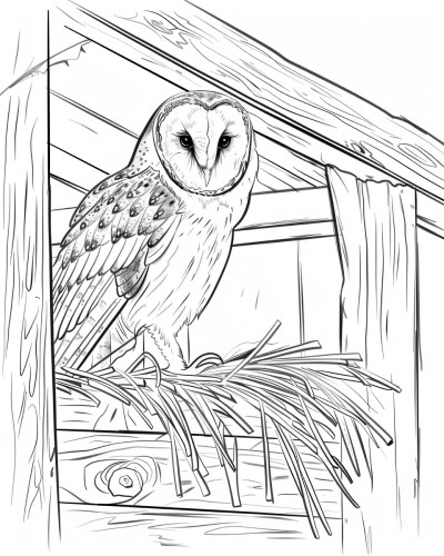 barn owl nesting in a barn coloring page