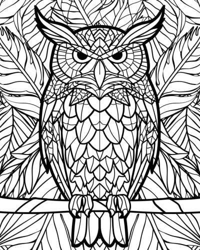 great horned owl coloring page with bold lines