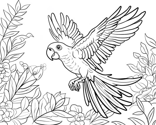 coloring page of a parrot flying