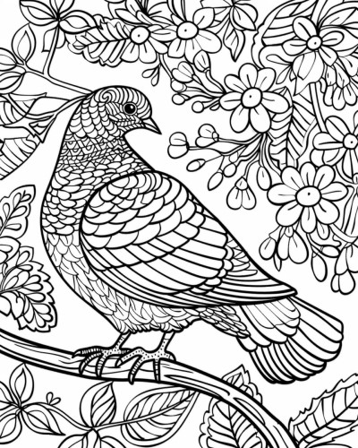 coloring page of a pigeon with thick lines