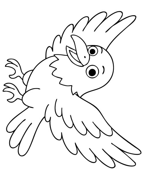 preschool coloring page of a raven flying