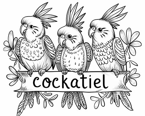 labeled coloring page of a cockatiels