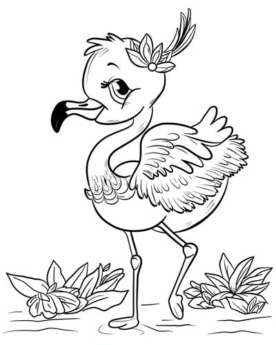 coloring page of a pretty flamingo