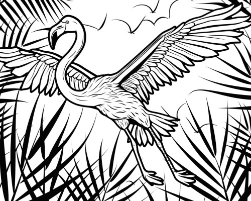 coloring page of a a flamingo flying
