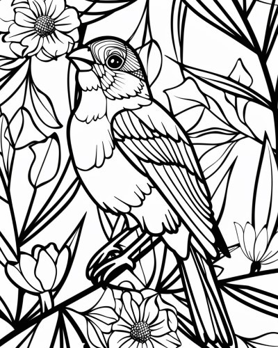 coloring page of a goldfinch with thick lines