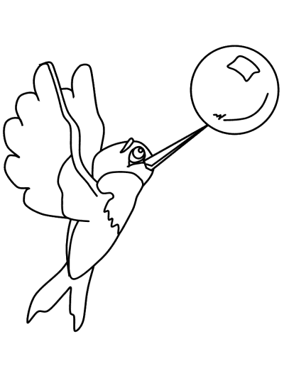 Hummingbird blowing a bubble coloring page
