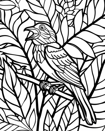 coloring page of a mockingbird singing