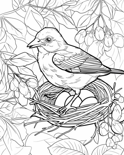 coloring page of a mockingbird nesting